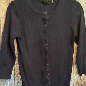 Blue Cardigan Sweater with 3/4 Sleeves and Slim Fit